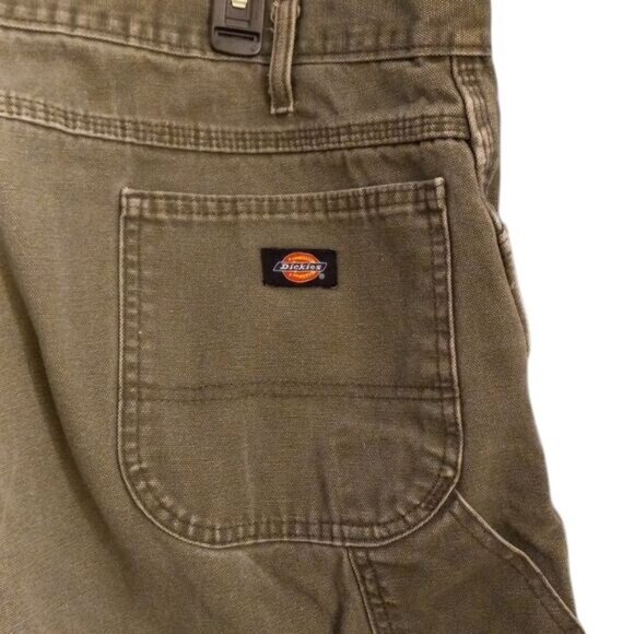 Dickies Mens Green Cotton Work Pants 44x32 With Pockets Button Fly Denim Jeans - Picture 4 of 13